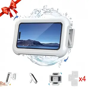 Waterproof Phone Mount for Showers and Bathrooms—360° smooth rotation, anti-fog protective case, responsive full HD touchscreen, comes with 4 tool-free adhesive wall mounts, compatible with 4–7-inch iPhones, Samsung, and other adjustable smartphones tikto