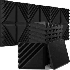 12 Pack Sound Proof  Panels for Walls, 12x12x2 Inches Half-Slash Style Acoustic Panels for  Studio Acoustic  (Black)