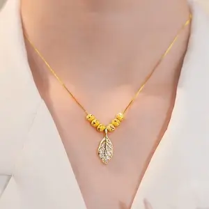 LisiZen Golden Branch Jade Leaf Six Fortunes Transfer Bead Necklace for Women Titanium Steel Internet Celebrity Versatile Collarbone Chain 2025 New Design DZXL3990