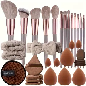 33-Piece Luxury Makeup Brush Set with Rose Gold Handle - Professional Soft Synthetic Brushes for Precise Foundation, Eyeshadow & Contouring, Ideal for Sensitive Skin & All Skin Tones, Travel-Friendly