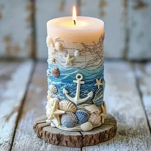 Ocean Adventure Candle Silicone Mold, Shell Starfish Anchor Ancient Map Relief Soap Making Mould, DIY Craft Supplies