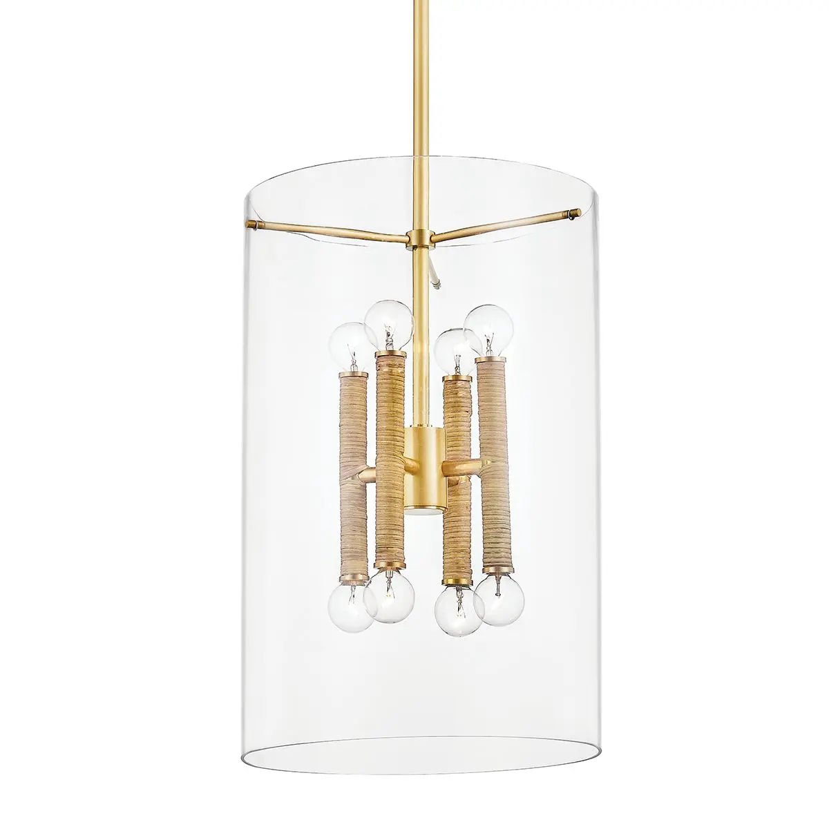 Barlow Large Clear Glass Lantern Pendant Light with Ribbed Cylindrical Accents