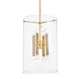Barlow Large Clear Glass Lantern Pendant Light with Ribbed Cylindrical Accents
