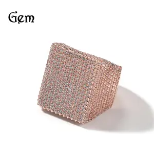 Iced Out Square Ring for Men Silver Tone Bold Statement Hip Hop Jewelry