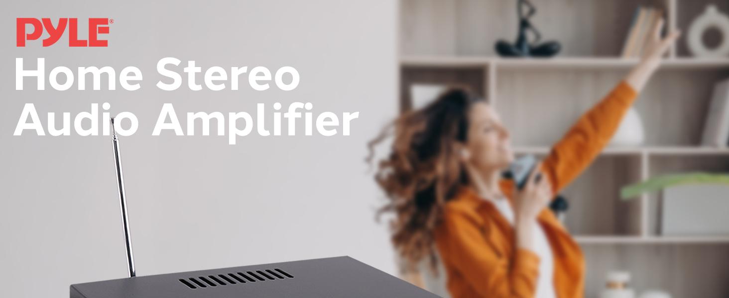 Stereo Power Amplifier - Compact Mini Bluetooth Receiver with USB/SD/FM Playback, RCA Audio Input, Push-Type Speaker Terminals, Front Panel Rotary Controls, LED Display, Treble/Bass/Volume Adjustment - Remote Control Included