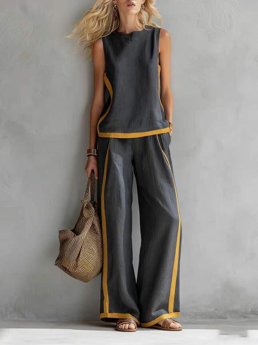 2026 NEW Blend Two Piece Set for Women Sleeveless Top Wide Leg Pants Set Boho Fashion Casual Summer Loungewear Set for Work Streetwear Party and Daily Wear Womenswear Bottoms Trouser Outfit Womenswear # Set # CasualWear #tiktokshopspringglowup