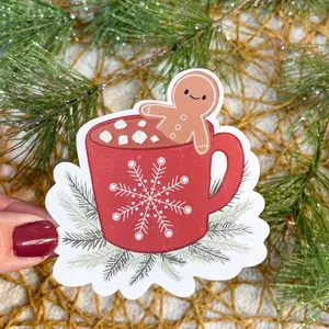 Gingerbread in mug holiday sticker