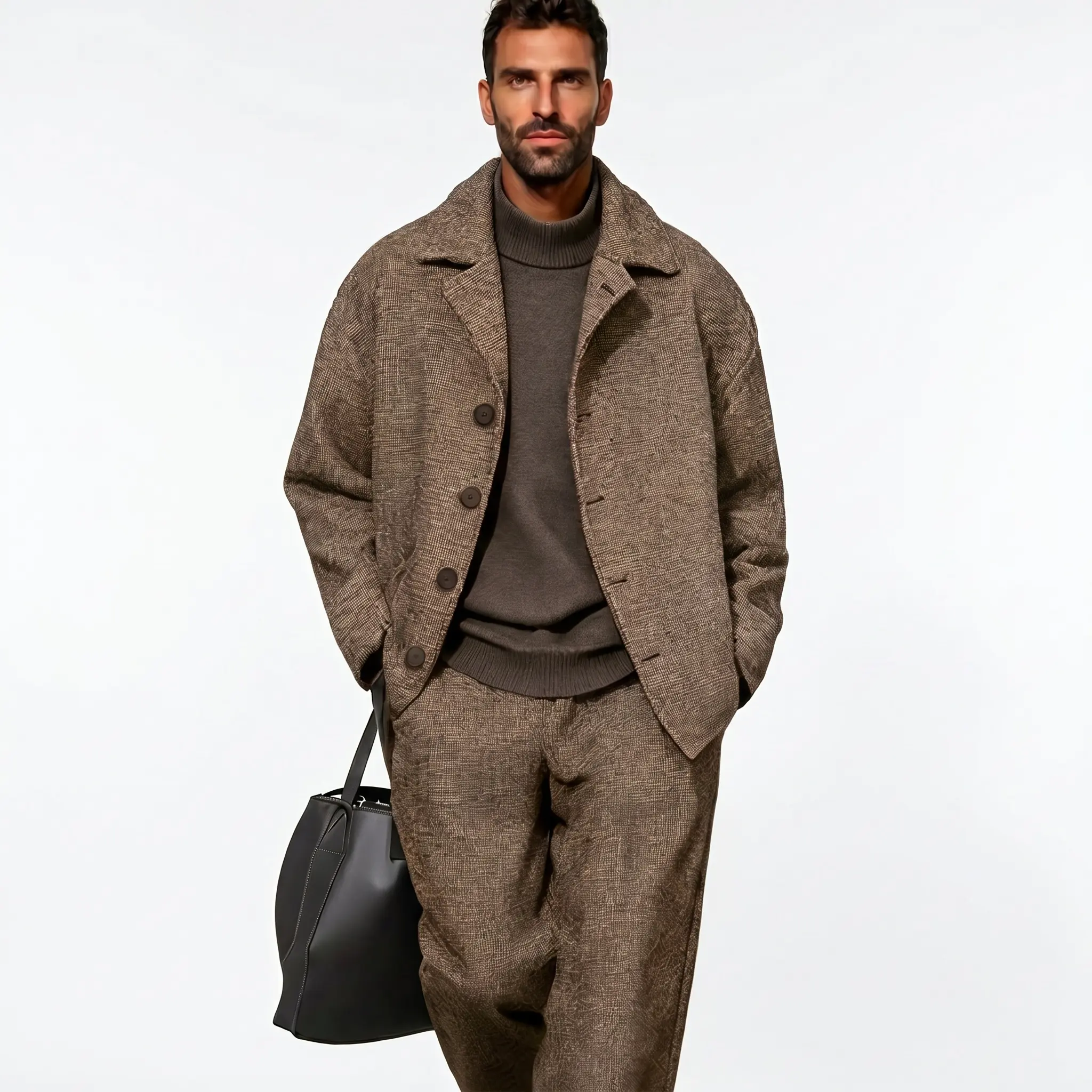 Coofandy Menswear 2-Piece Leisure Chic Jacket Pants Set - Spandex, Soft Elastic Fabric, Adjustable Fit, Stylish Logo Design Outfit, Fashion, Casual, Pockets, Button, Logo Detail, Chic Men's Clothing Sets, Trouser, Clothes