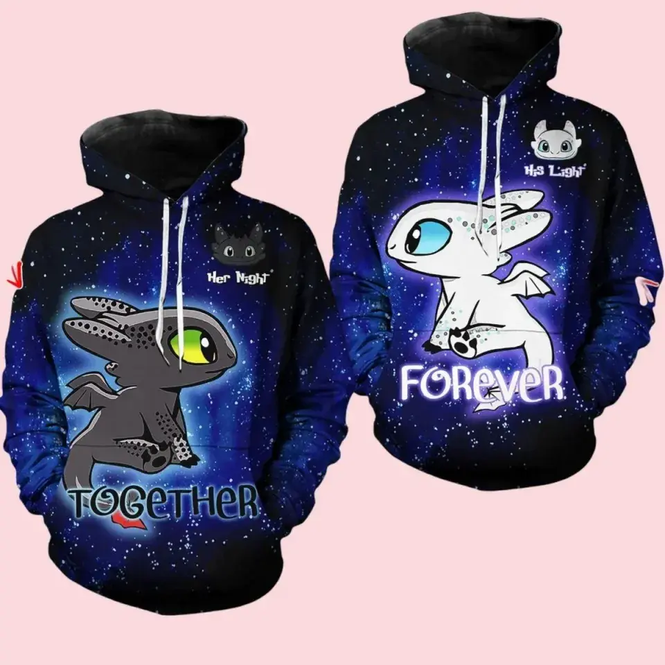 Night Fury and Light Fury Couple Hoodies, Personalized Toothless Gift