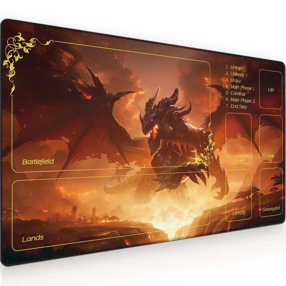 Board Game Card Mat, 3mm Mouse Pad, Flame Dragon Pattern, Magic: the Gathering, Collectible Card Game Mat, Non-Slip Base, Suitable for Card Games, Gaming Accessories, Gaming Mousepad, Gaming Items