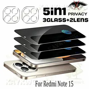 KAYKWONG'S 3 Privacy Screen Protector Includes 2 Camera Lens Protectors, for Xiaomi Redmi Note 15/15 Pro/15 Pro+, 9h Hardness, 3D Full Coverage,  Installation Tool