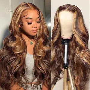 ALIGLOSSY 13x4 Highlight Body Wave Lace Front Wig Human Hair Wavy Lace Frontal Wigs P4/30 Human Hair Pre Plucked With Baby Hair 180 Density Body Wave Wigs
