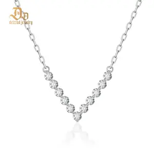 Delzzad Classic V-Shaped chevron Necklace Round Cut VVS Synthetic Moissanite S925 Chain Women Timeless Necklace Chain Perfect for Any Occasion & Everyday Wear Birthday Wedding Engagement Anniversary Mother's Day Christmas Gift