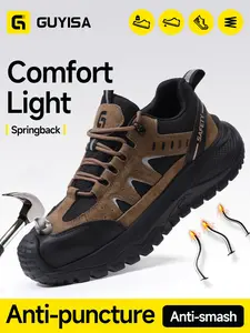 Guyisa Lightweight Fashion Safety Shoes, Hiking Anti-Puncture Steel Toe, Kevlar Sole, Low Top, Comfortable Work Shoes, All Seasons, Steel Toe Footwear