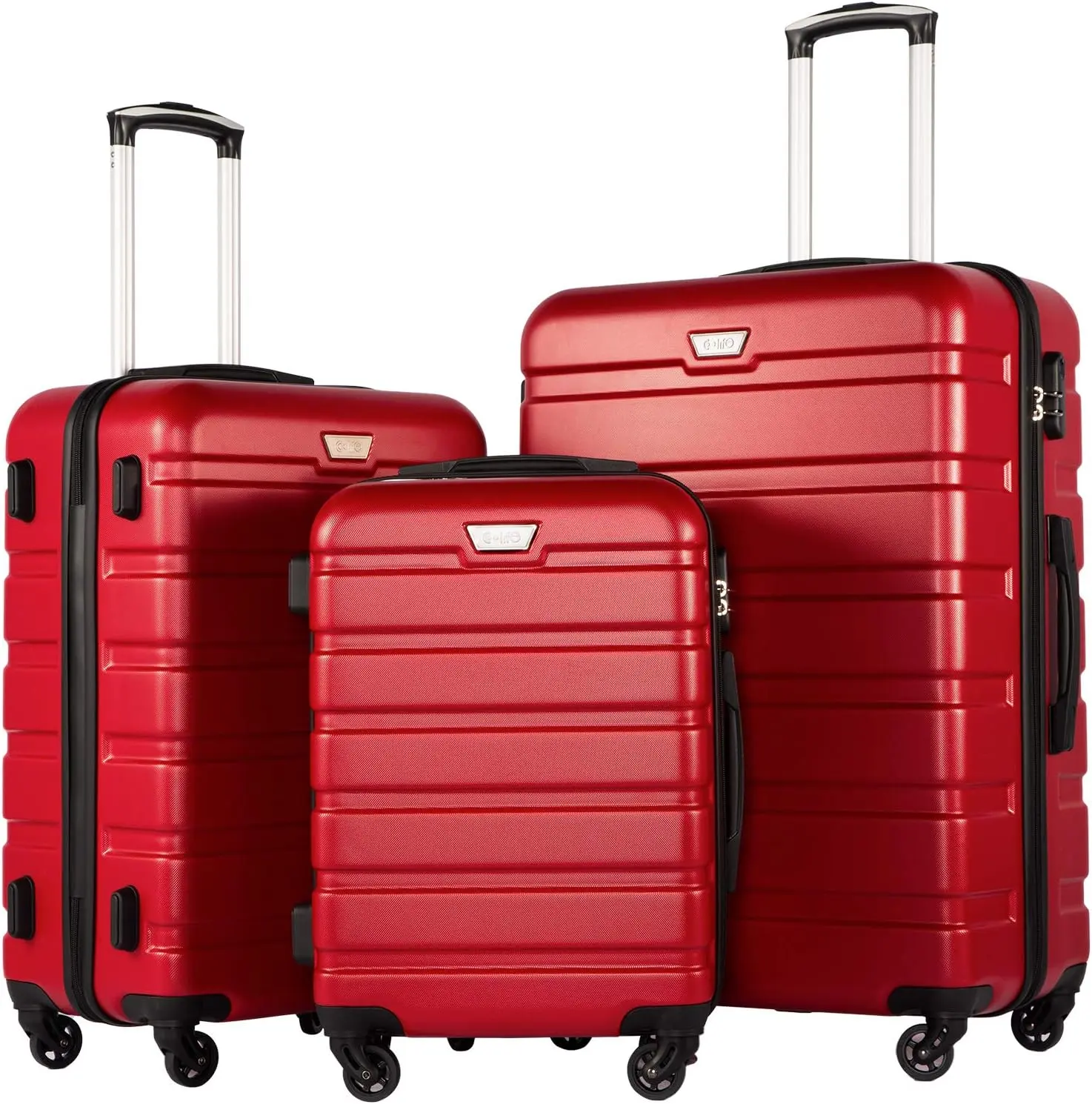 Luggage 3 Piece Set, Lightweight Durable Hardshell Suitcase set with 360° Spinner Wheels, TSA-approved Lock, Checked Family Travel Luggage sets, 20/24/28 Inch, Red