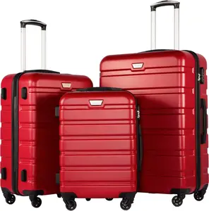 Luggage 3 Piece Set, Lightweight Durable Hardshell Suitcase set with 360° Spinner Wheels, TSA-approved Lock, Checked Family Travel Luggage sets, 20/24/28 Inch, Red