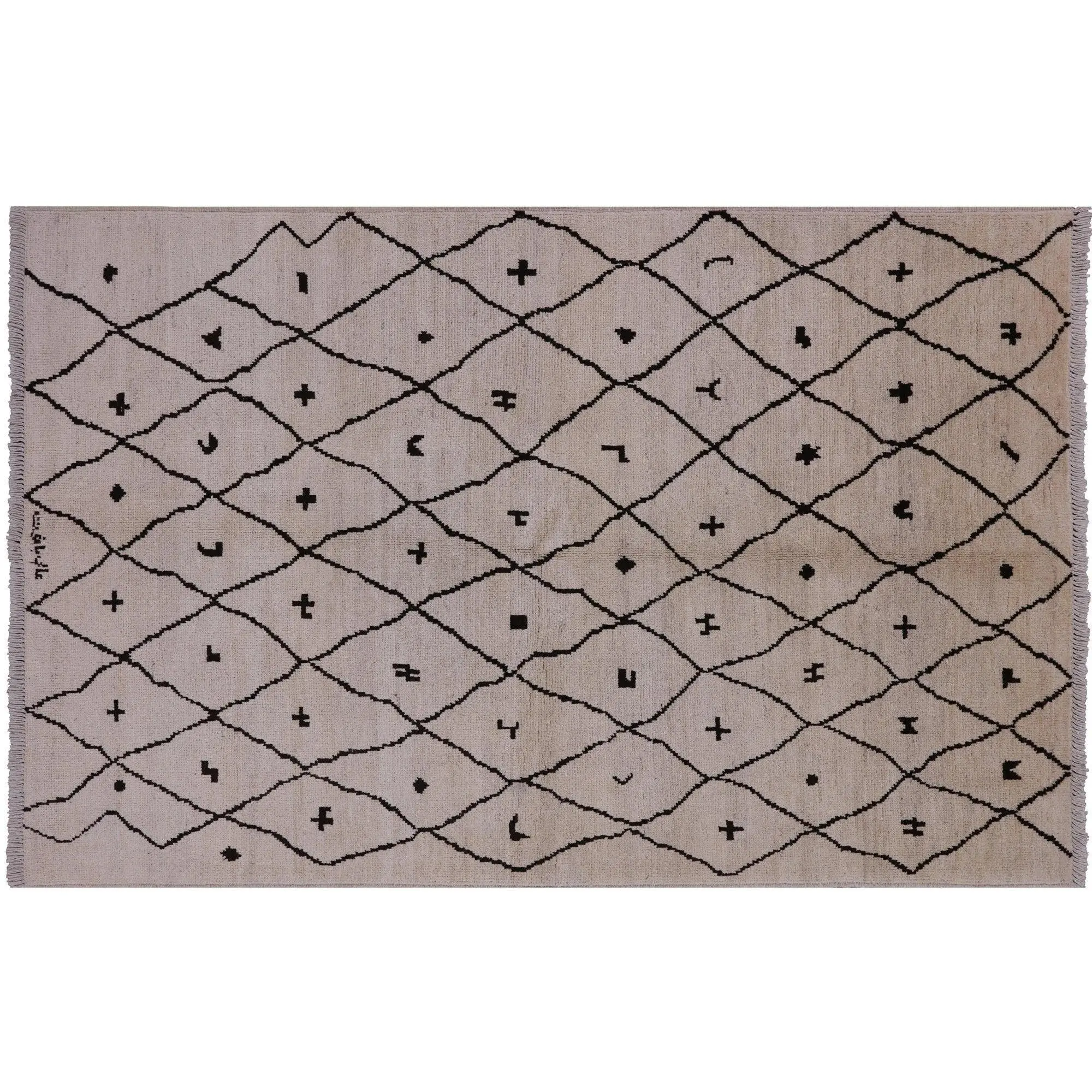 Ivory Signed Moroccan Handmade Area Rug 5' 2" X 7' 10" - P5503