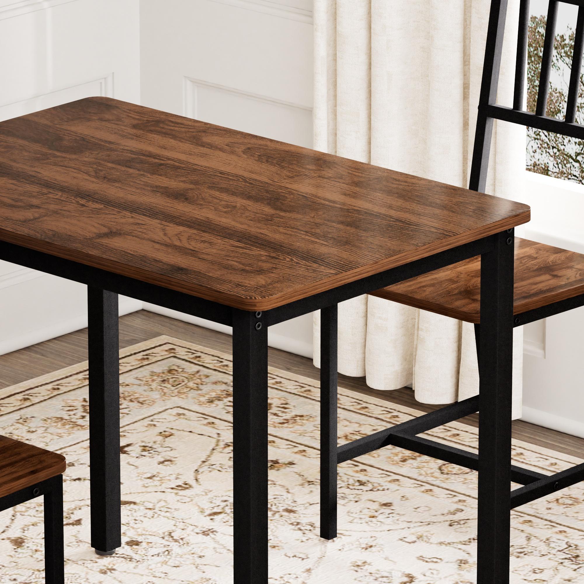 Dining Table Set, Bar Table with 2 Dining Benches, Kitchen Table Counter with Chairs, Industrial for Kitchen Breakfast Table, Living Room, Party Room, Rustic Brown and Black,35.4″L x23.6″W x 29.7″H