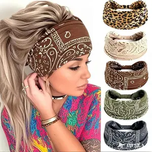Casual Print Bandana Headband for Women - Adjustable Elastic Tencel Accessory with Leopard, Paisley, and Camouflage Patterns