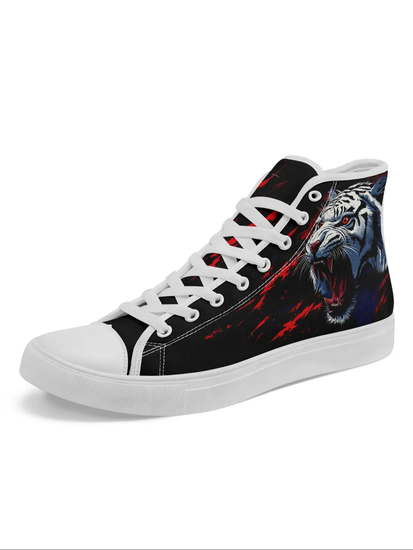 Gothic High-Top Sneakers for Women, Tiger Print Punk Style, Casual Lace-Up Trainers for Everyday Streetwear, All Seasons Above Ankle Design
