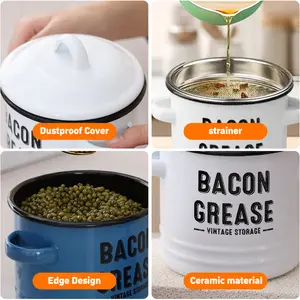 Bacon Grease Container with Strainer & Food-Grade Silicone Spatula, 46oz Large Enamel Rustic Farmhouse Fat Container, Keeper, Dishwasher Safe,Dishwasher Safe Filter Kitchen Utensils fine mesh strainerAA.RogueSociety20