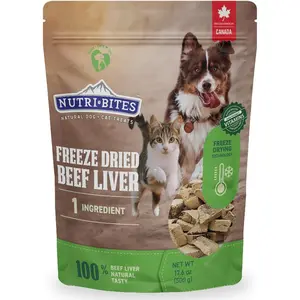 Nutri Bites Freeze Dried Beef Liver Dog & Cat Treats, Single Ingredient High Protein Pet Treats, 17.6 oz