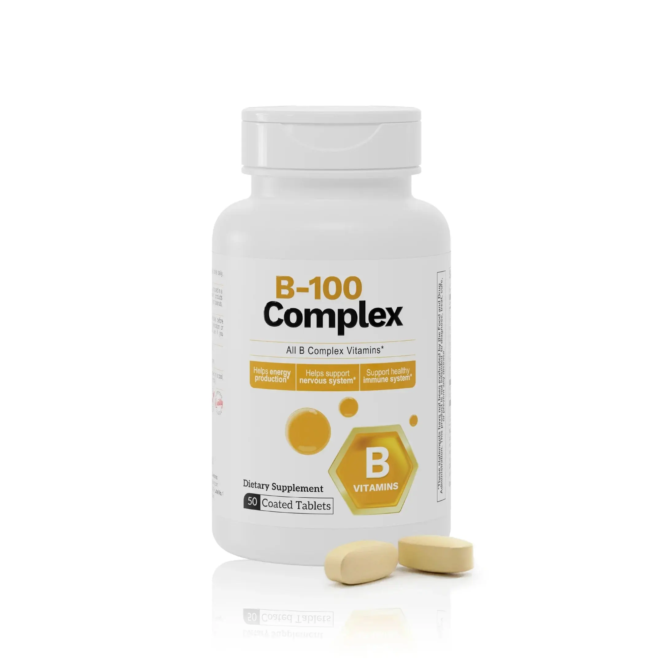BENFIT B-100 Complex Daily Vitamins Dietary Supplement for Adults - Natural High-Potency Formula with 100 mg B-Vitamins, 66 mcg Folate, Metabolism Support, 50 Coated Tablets