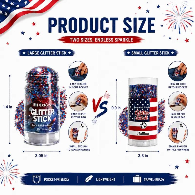 4th of July Glitter Stick | Red, White & Blue Body & Hair Sparkle for Independence Day Party, Festival & Fun Holiday Look 4th of July Glitter Stick | Red, White & Blue Body & Hair Sparkle for Independence Day Party, Festival & Fun Holiday Look