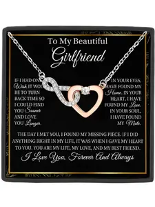 To My Beautiful Girlfriend Infinity Heart Pendant Necklace with Blessing Card, Love Heart Necklace, Perfect Gift for Girlfriend, Valentine's Day & Christmas Gifts