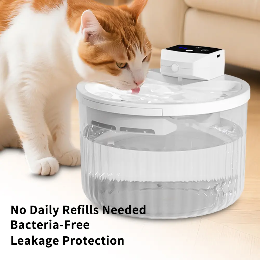 Automatic Cat  Fountain – 2000mL Transparent Tank with Motion Sensor, No Daily Refills Needed, Leak-Proof Quiet Pump Design Multi-Pet Battery Powered drinking Adjustable Height Dog Stand  and Food Dispenser easy clean white modern Funny bowl water