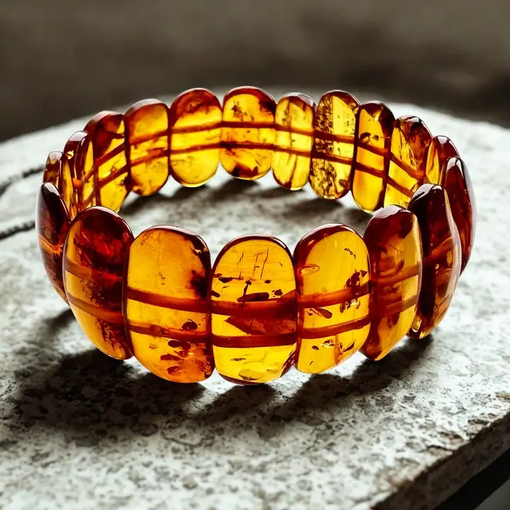 NaturAmber Women's Authentic Brown Amber Stone Bracelet, Handcrafted with Unique Cut, 7-In Stretch Comfort Fit, Elegant Anniversary Gift for Adult Females, Warm & Rich Jewelry Accessory, Adults