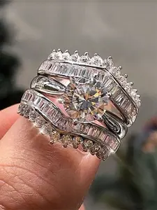 3 Pcs/set Classical Cubic Zirconia Rings Elegant Fashion Rings For Women For Valentine's Day Gift Wedding Anniversary Party Jewelry Bridal Set Rings