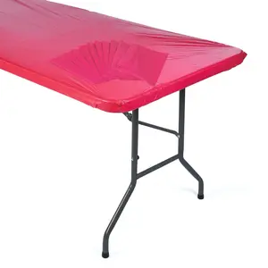6 ft. Bulk 12 Pc. Red Fitted Rectangle Disposable Plastic Tablecloths