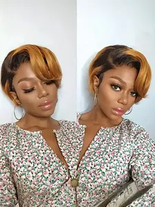 13x4x1 Lace Front Pixie Cut Bob Wig, Body Wave Human Hair, 6 Inch Short Pre-Plucked Wig for Women, Natural Look, Easy Maintenance, Lace Frontal Wigs