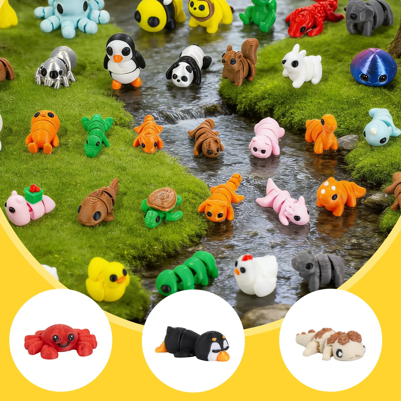 48-piece Mini Random 3D Printed Animal Figurine Set, Flexible and 