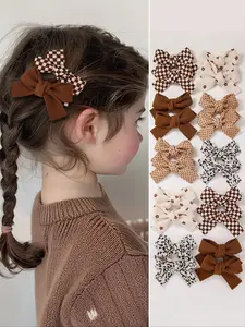 Baby Girl Hair Bows Set, Cute Polka Dot & Plaid Design, Soft Fabric Clip-On Accessories for Toddlers & Infants Daily Wear, Baby Big Head Bow