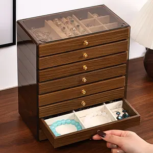 8-layer walnut jewelry storage box, large-capacity multi-functional jewelry storage box, ring necklace bracelet layered storage, suitable for dressers and store displays, exquisite gifts are suitable for new home gifts