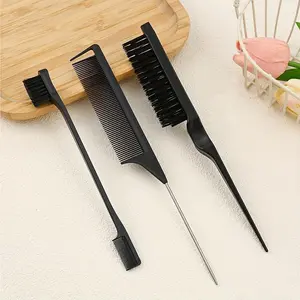 Three-piece hair styling set/1pc clean comb– comprising a nylon bristle comb suitable for standard hairstyles, a fine-toothed comb with an ABS plastic handle, a multi-functional tail comb, a brow brush, a peroxide brush, a tail comb,  an edge styling comb