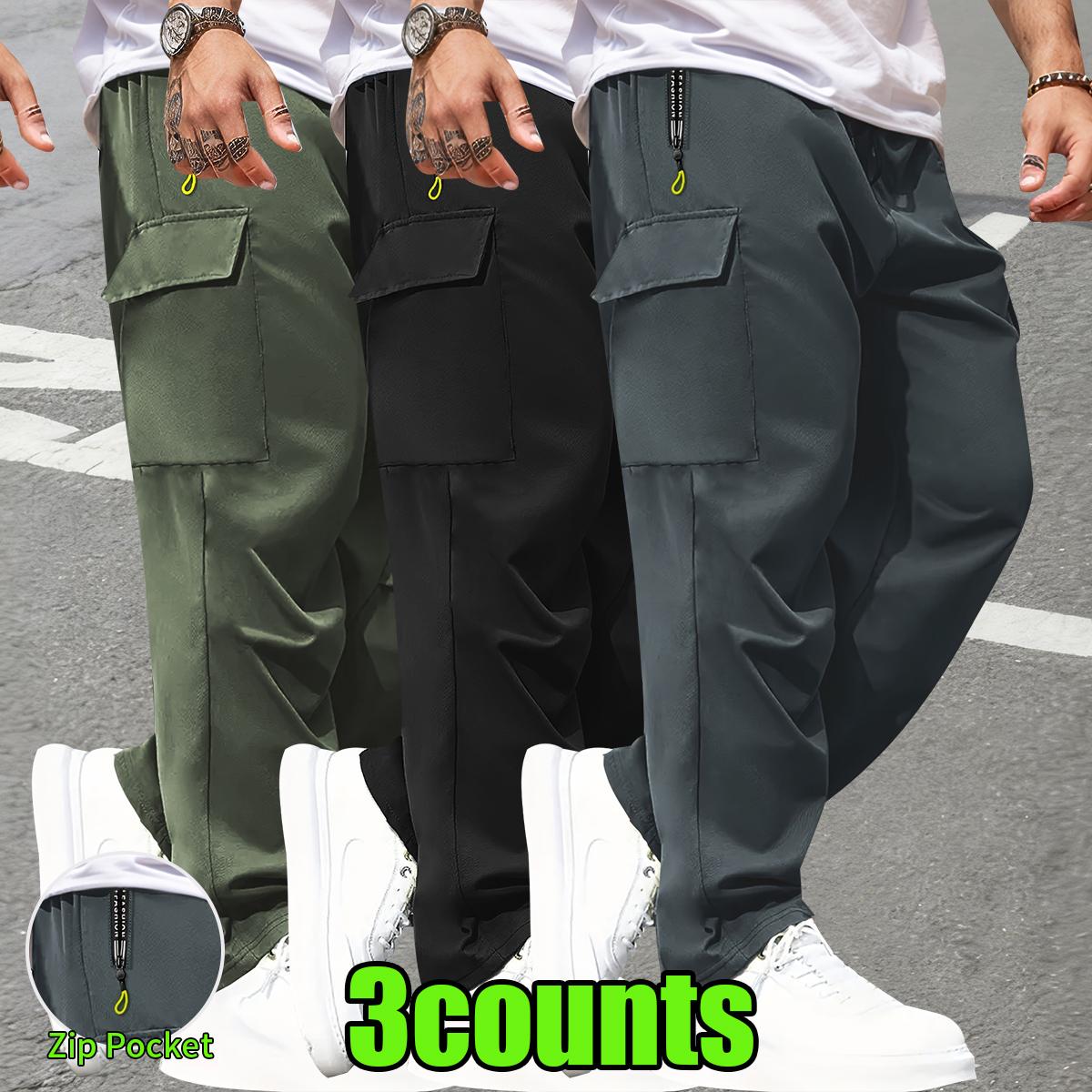 Men's Heavy Duty Pants with Multi Pocket Design Straight Leg Cargo Trousers, Adjustable Drawstring Waist, All Season Casual Outdoor & Workwear (Compatible for,, Travel) Solid Color. Menswear
