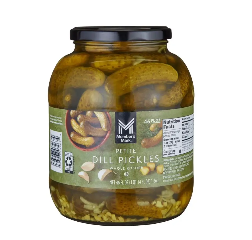 Member's Mark Petite Dill Pickles, 46 oz - Crunchy Food, Versatile Culinary Option, Healthy Choice, No Artificial Colors/Flavors, Kosher Certified, Ideal for Multiple Dishes