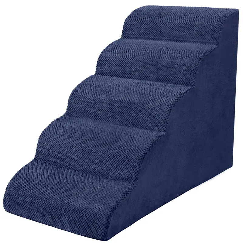 Niubya 5 Steps Dog Stairs for Bed, 24" Dog Steps for High Bed, High Density Pet Steps for Small Dogs, Extra Wide Non-Slip Dogs Ramp for Injured, Older Pets, Small Cats, Camel