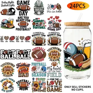 UV DTF Transfer Stickers - 24Pcs/Set American Football Theme UV DTF 16OZ DIY Transfer Stickers For 16 Oz Water Bottle Glass Jar Laptop Home Decor DIY High Viscosity Transfer Paper