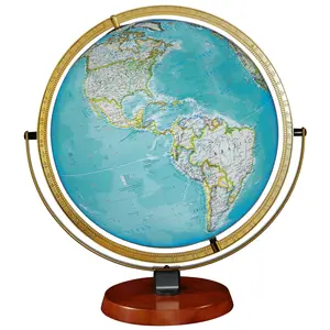 Replogle 16" Illuminated Raised Relief Desk Globe - National Geographic, Made in USA, Detailed Continents, Wooden Base (for Office Stationery, School Educational Supplies)