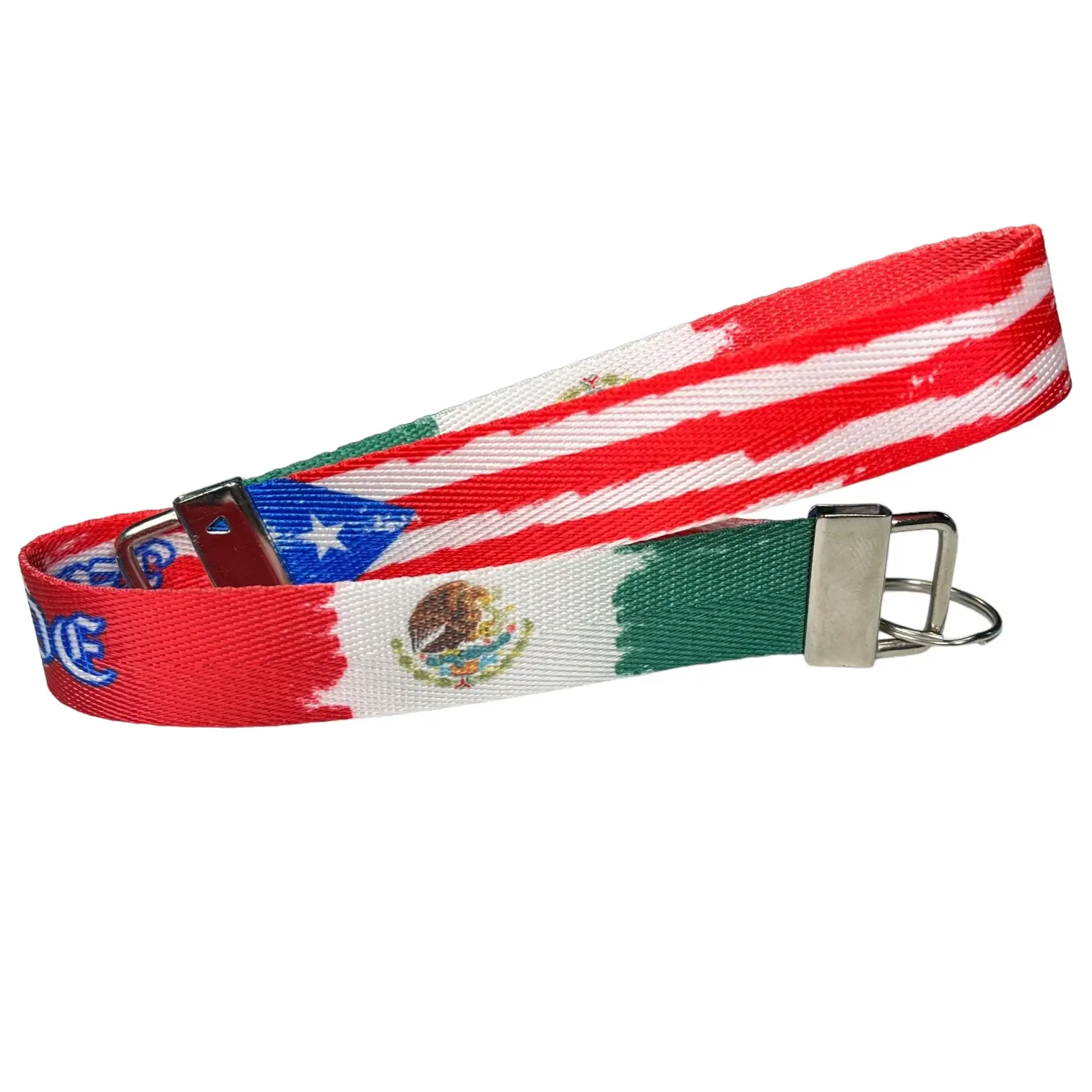 Personalized Mexican Puerto Rican Artistic Flag Combo  - Custom Puerto Rico and Mexico Nylon Fabric Key Fob - Customized Wristlet Keychain