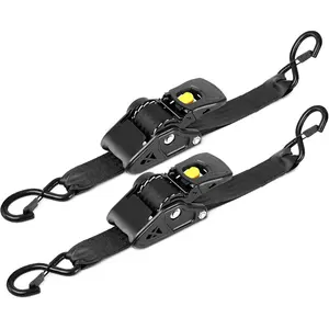 Heavy Duty Auto-Retract Ratchet Tie Down Straps, Black Nylon, 2 Inch x 10 , 3500 lbs Load Capacity, Steel Hooks, Universal  Cargo Straps, 2-Pack
