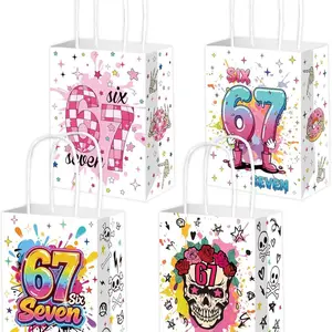 6Pcs Birthday Gift Bags for Ages 6-7, Number 6 and 7 Pattern Candy Snack Bags, Fun 67 Theme Party Bags, Ideal for 6th and 7th Birthday Parties