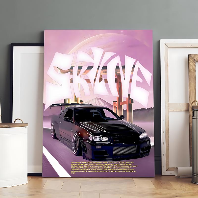 1 Count Wooden Framed Canvas, Trendy Retro Sports Car Poster, Modern Art, Fashion Poster, Living Room Bedroom Decoration, Hallway Office Mural, Kitchen, Home Poster, Ideal Gift, High Definition, Waterproof, Artwork