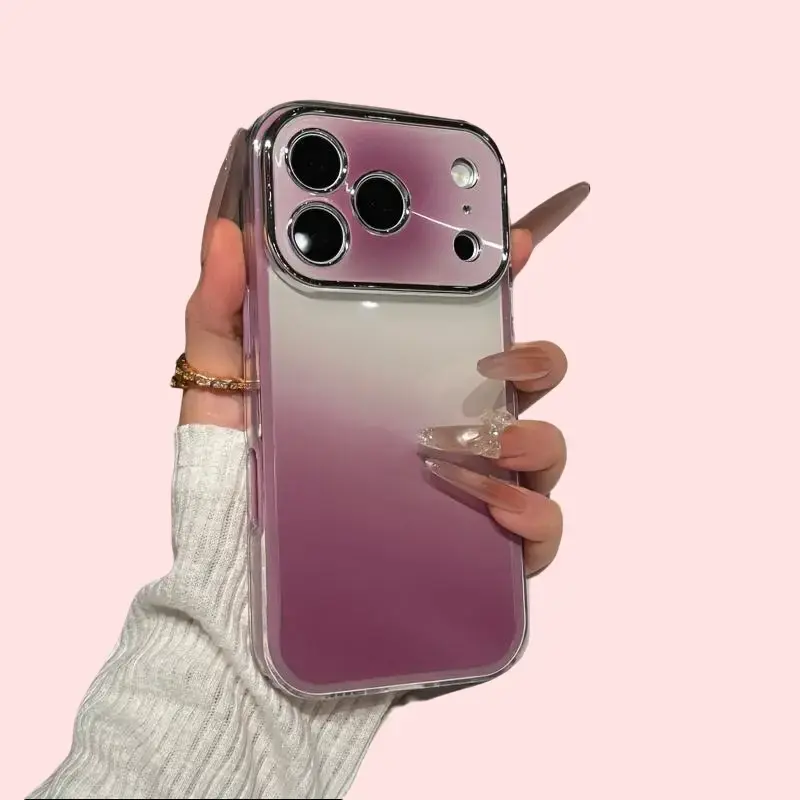 Color-Blocking Gradient Protective Cellphone Case - Full-Coverage Shockproof Handheld Smartphone Protector, Anti-Drop Accessories for iPhone 17 Pro Max, 16 Pro, 15, 14, 13 Devices