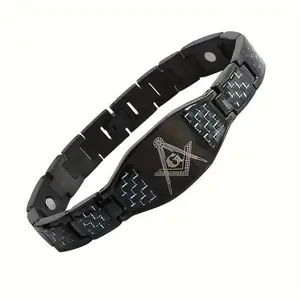 Titanium Steel Magnetic Bracelet for Men Unique Blue Carbon Fiber Adjustable Size Trendy Jewelry