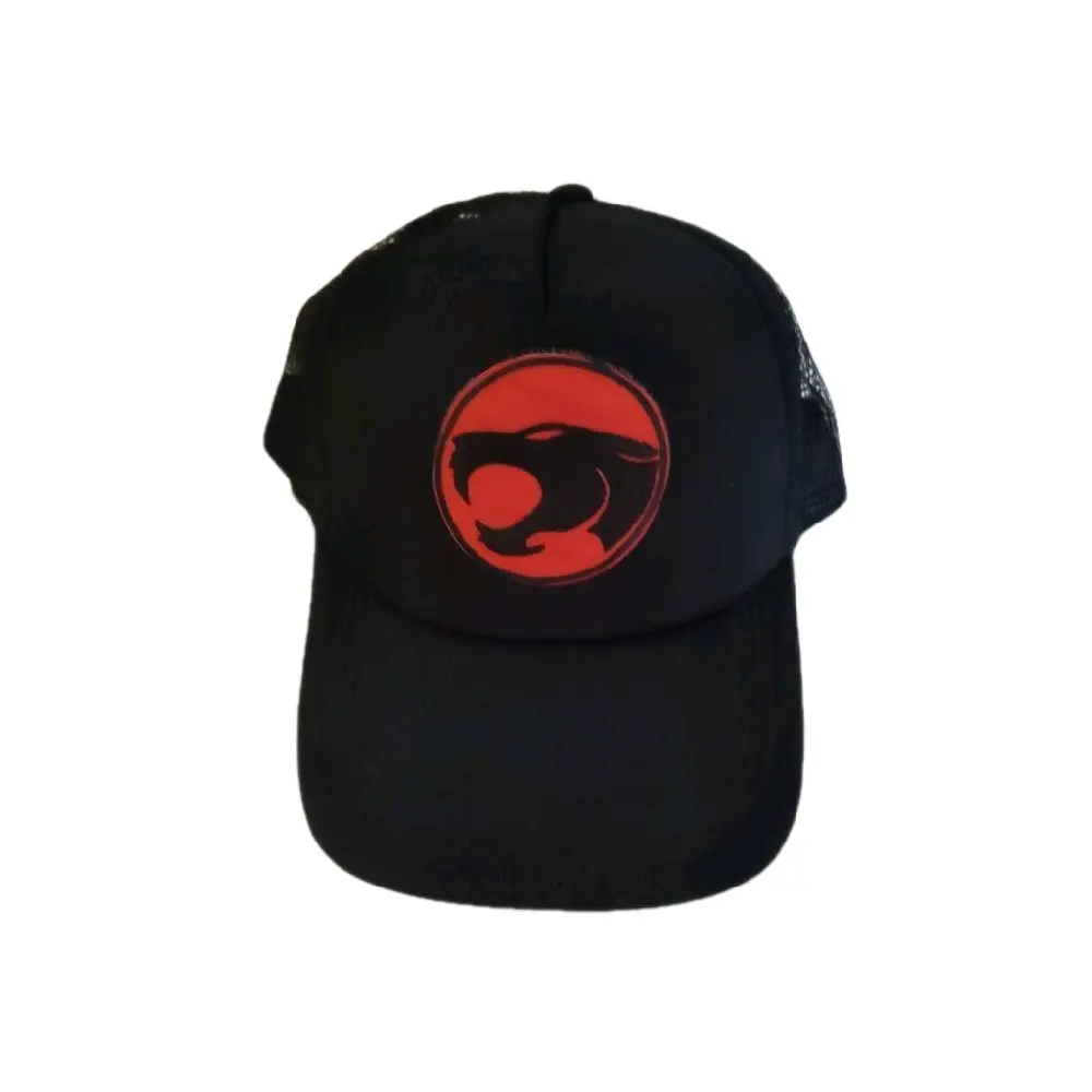 Thundercat Trucker Hat - Black with Red Logo, Adjustable Fit, Ideal for Casual Wear